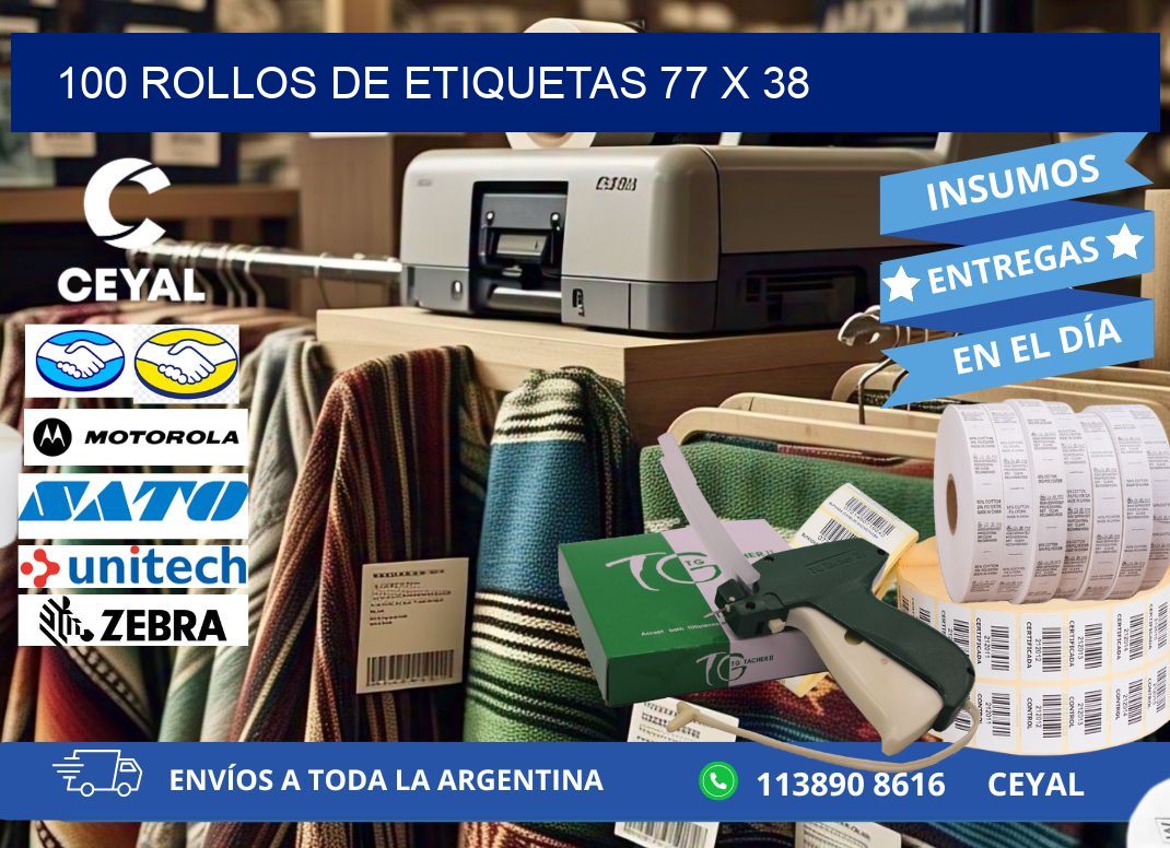 100 ROLLOS DE ETIQUETAS 77 x 38