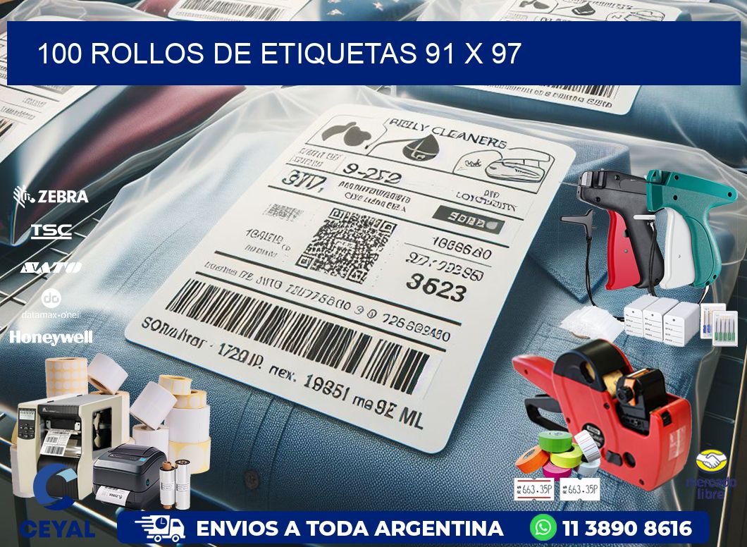100 ROLLOS DE ETIQUETAS 91 x 97
