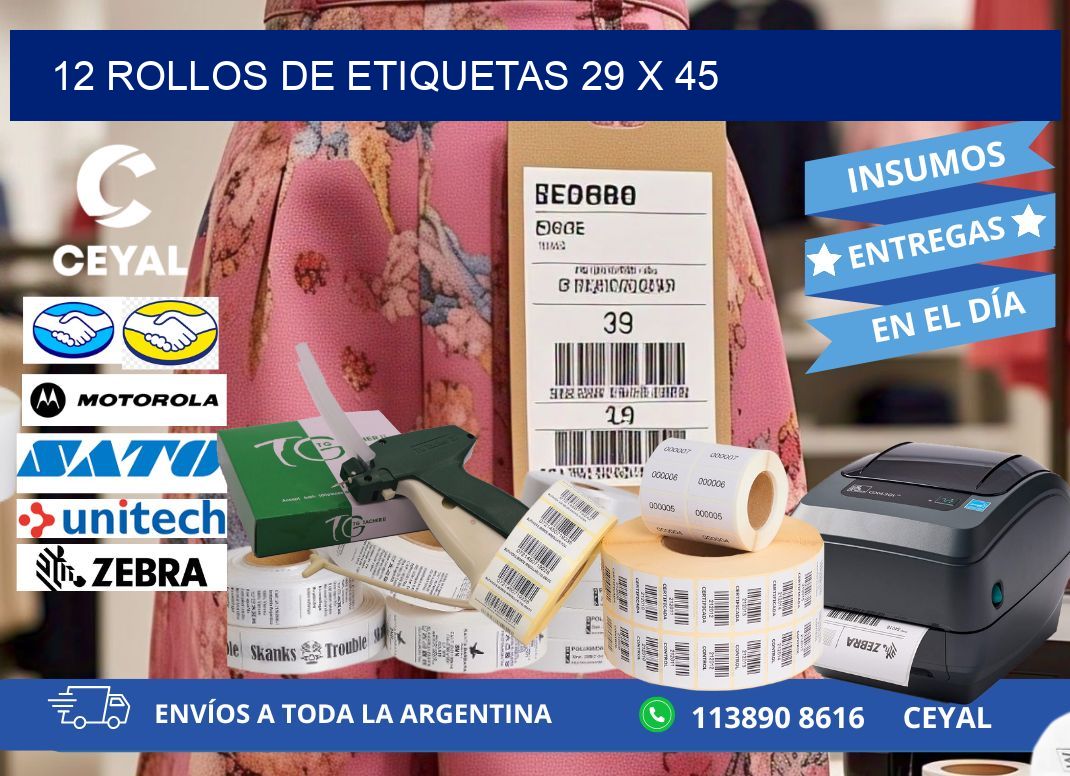 12 ROLLOS DE ETIQUETAS 29 x 45