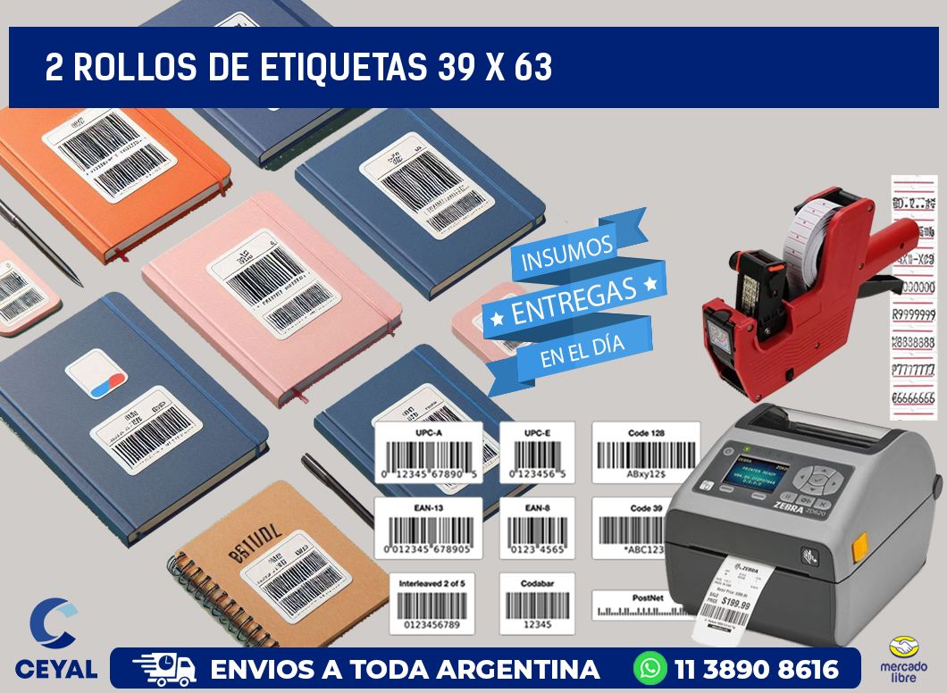 2 ROLLOS DE ETIQUETAS 39 x 63