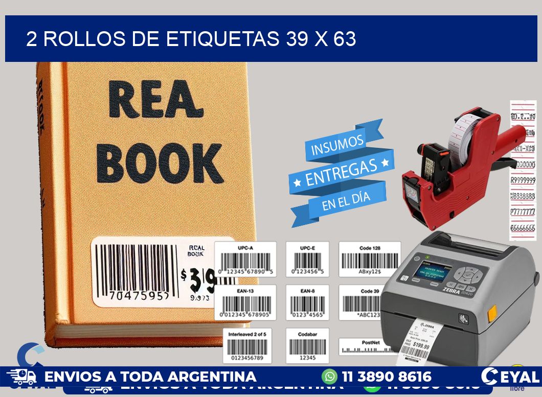 2 ROLLOS DE ETIQUETAS 39 x 63