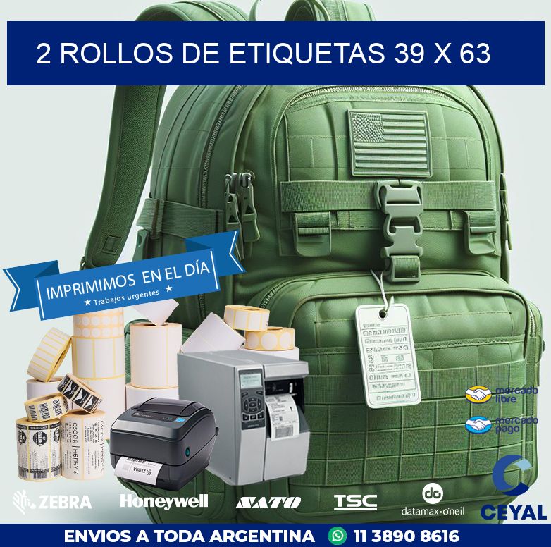2 ROLLOS DE ETIQUETAS 39 x 63
