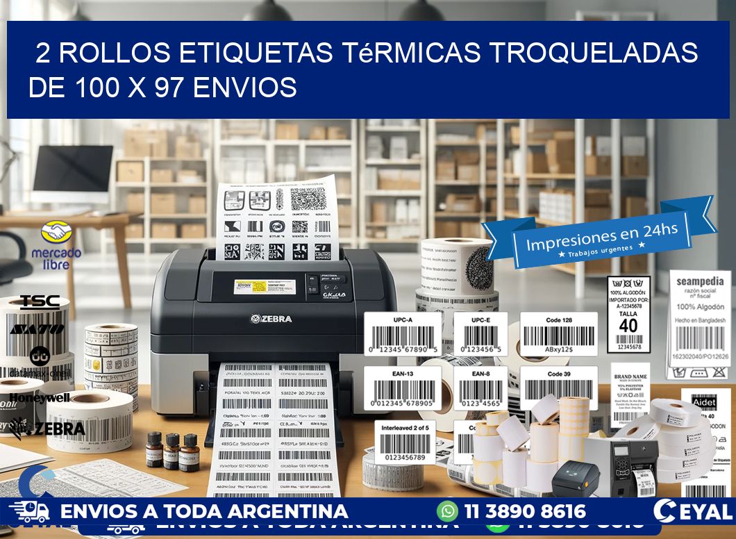 2 Rollos Etiquetas Térmicas Troqueladas De 100 x 97 ENVIOS