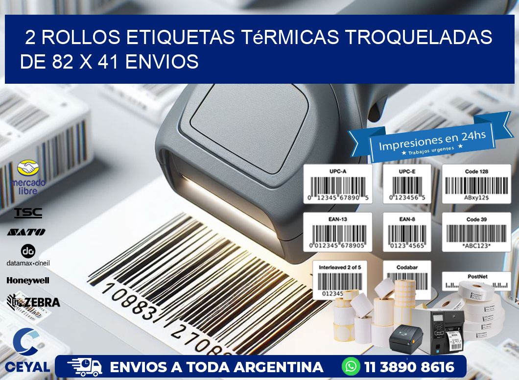 2 Rollos Etiquetas Térmicas Troqueladas De 82 x 41 ENVIOS
