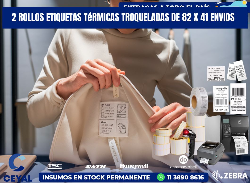2 Rollos Etiquetas Térmicas Troqueladas De 82 x 41 ENVIOS