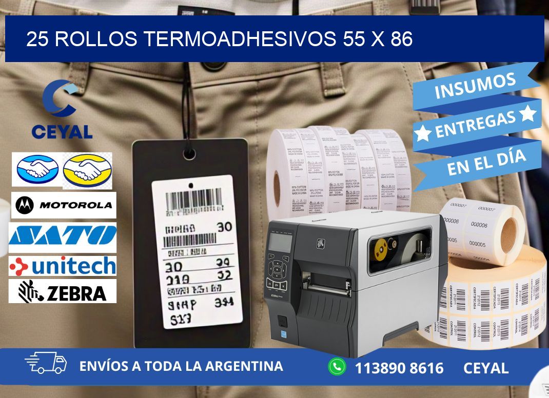 25 ROLLOS TERMOADHESIVOS 55 x 86