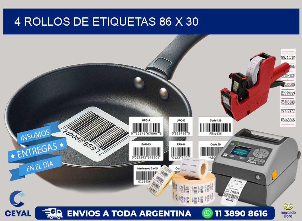 4 ROLLOS DE ETIQUETAS 86 x 30
