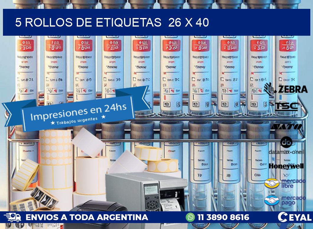 5 ROLLOS DE ETIQUETAS 26 x 40