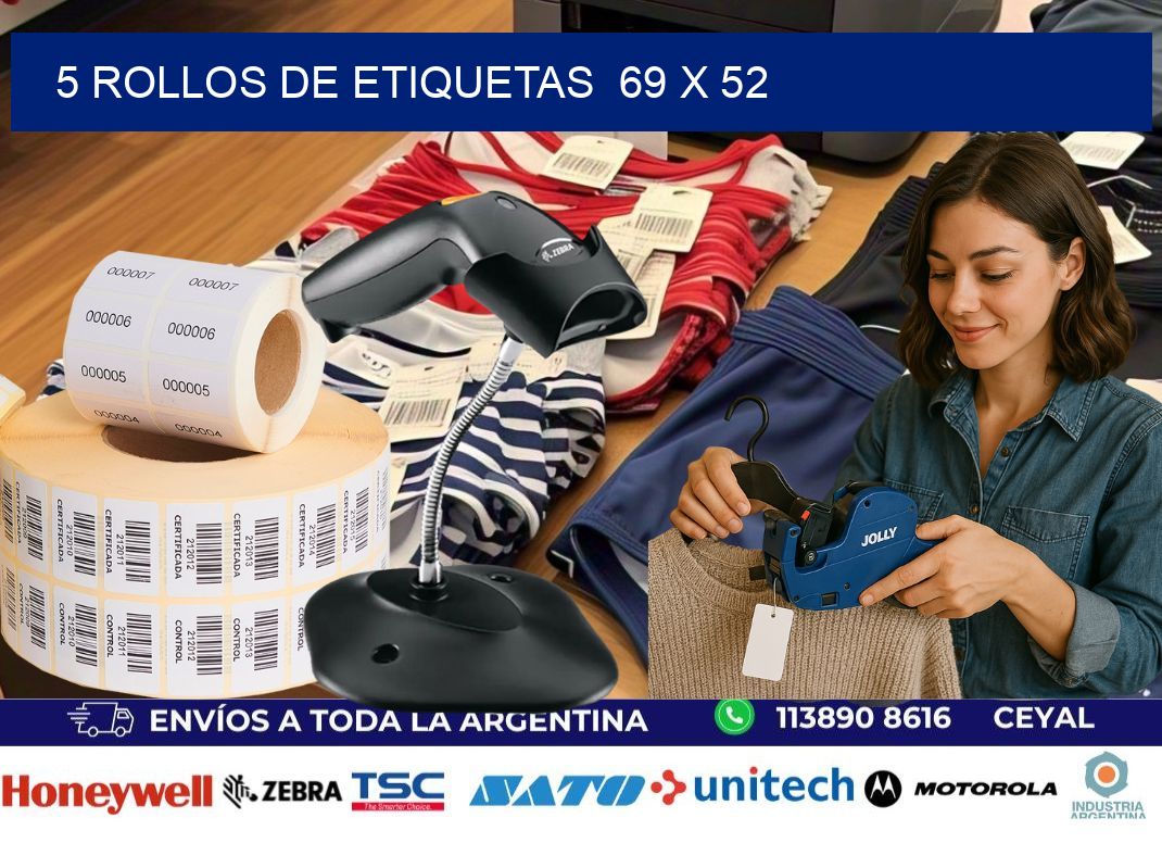 5 ROLLOS DE ETIQUETAS 69 x 52