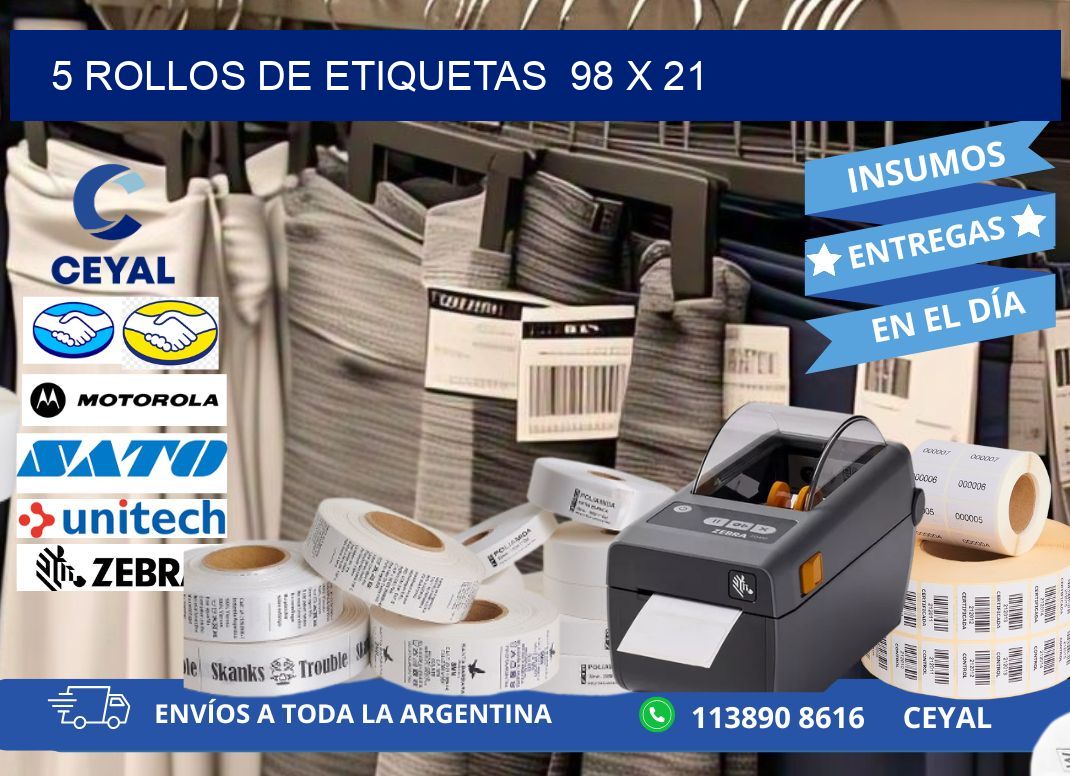 5 ROLLOS DE ETIQUETAS 98 x 21