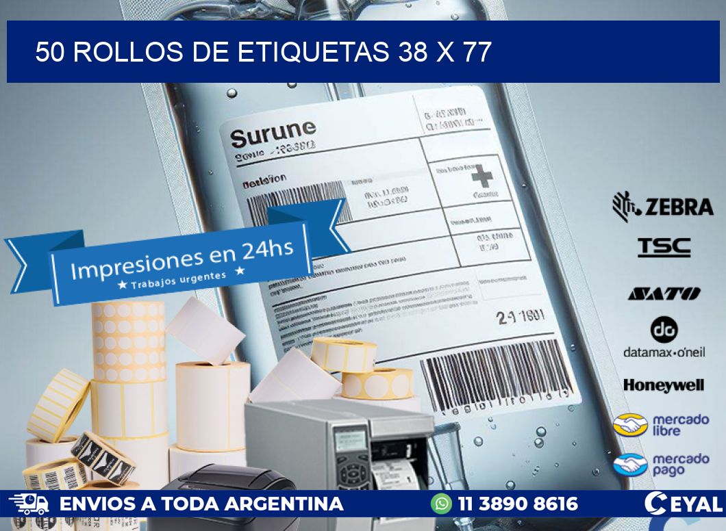 50 ROLLOS DE ETIQUETAS 38 x 77