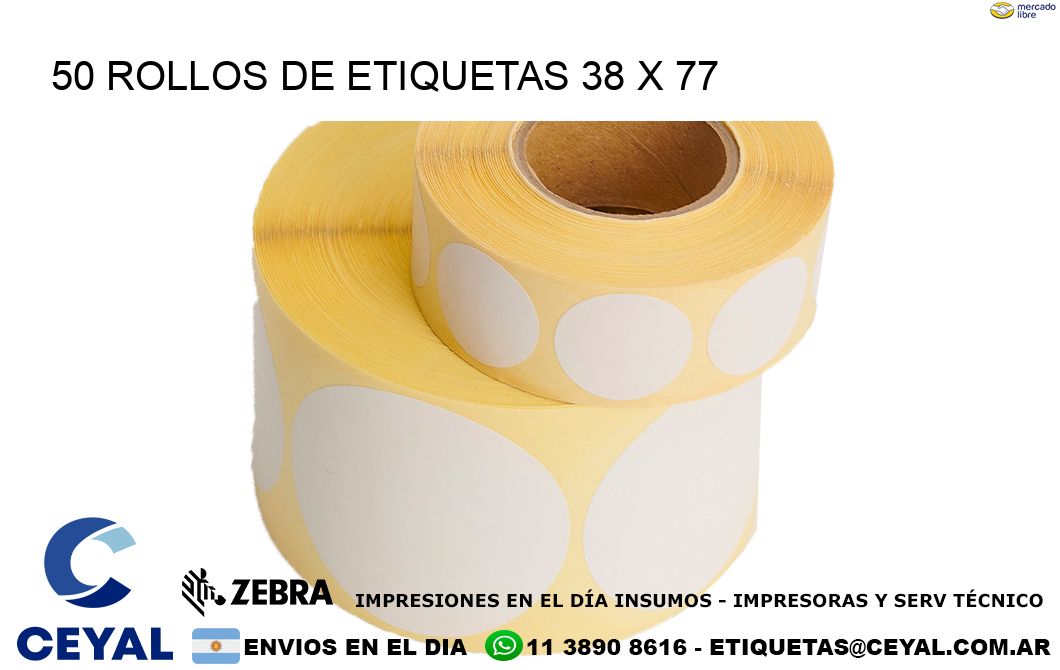 50 ROLLOS DE ETIQUETAS 38 x 77