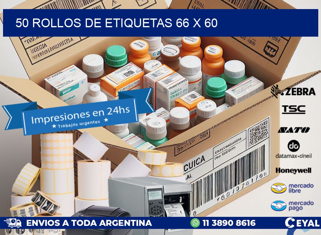 50 ROLLOS DE ETIQUETAS 66 x 60