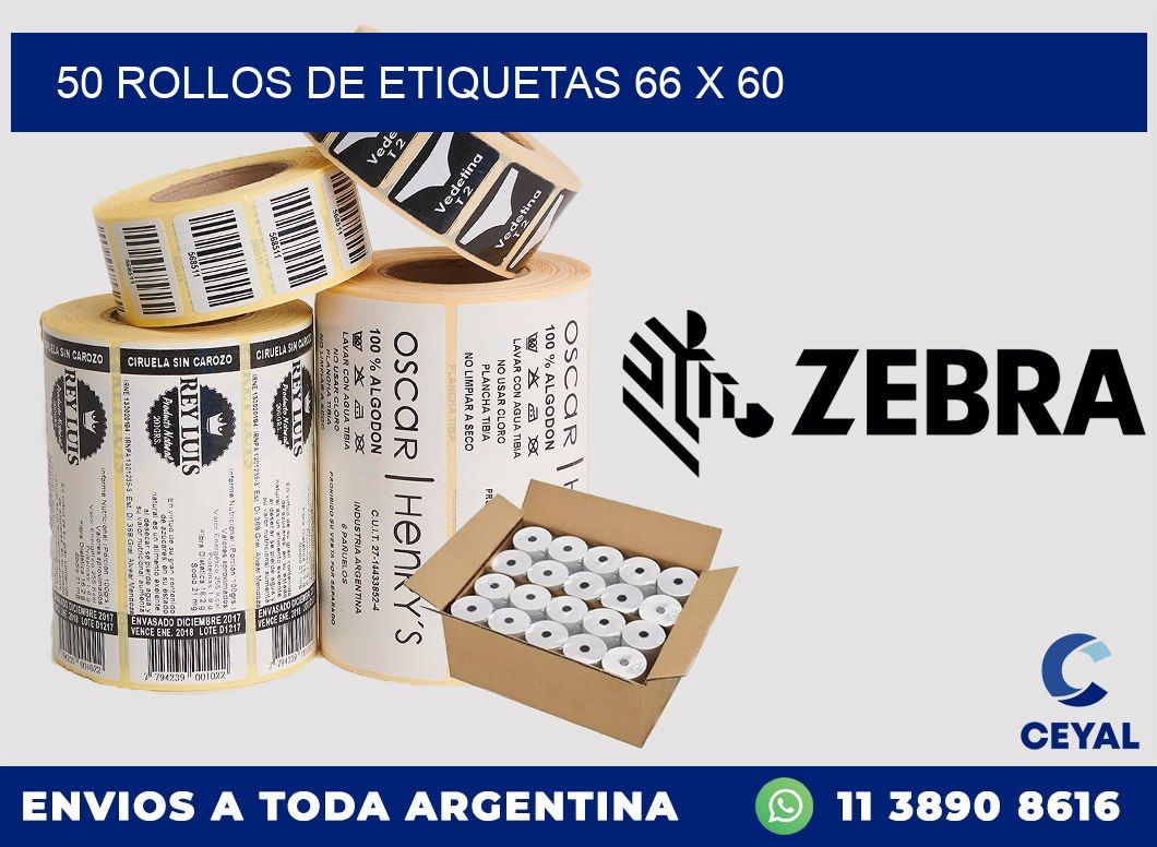 50 ROLLOS DE ETIQUETAS 66 x 60