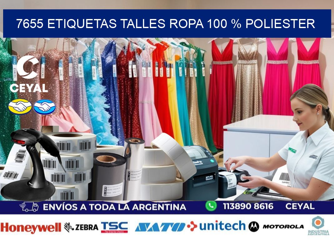 7655 ETIQUETAS TALLES ROPA 100 % POLIESTER
