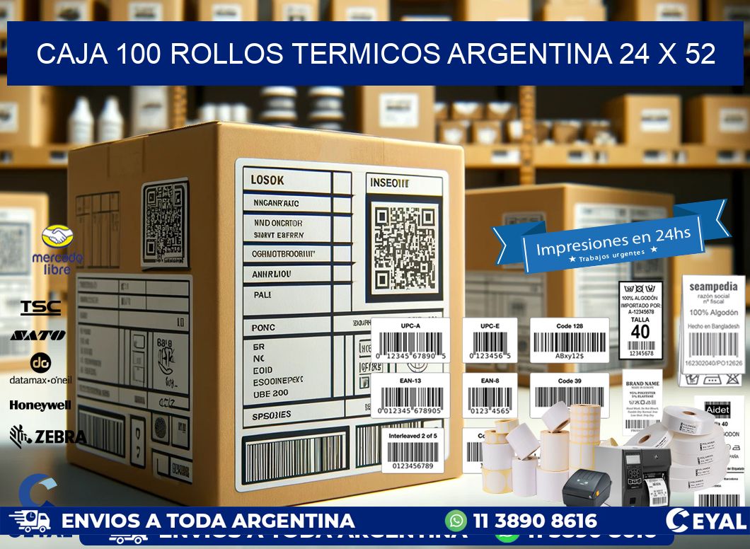CAJA 100 ROLLOS TERMICOS ARGENTINA 24 x 52