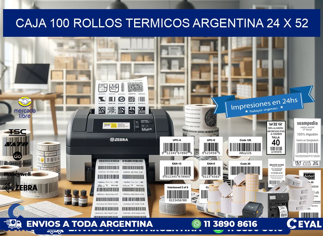CAJA 100 ROLLOS TERMICOS ARGENTINA 24 x 52