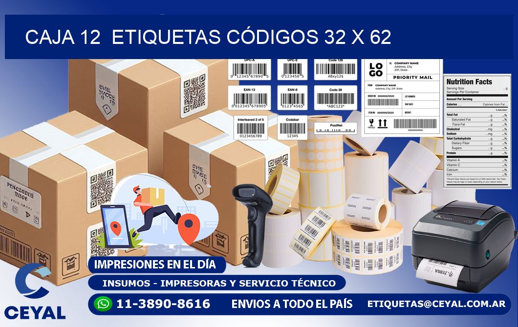 CAJA 12 ETIQUETAS CÓDIGOS 32 x 62