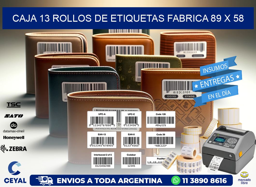 CAJA 13 ROLLOS DE ETIQUETAS FABRICA 89 x 58
