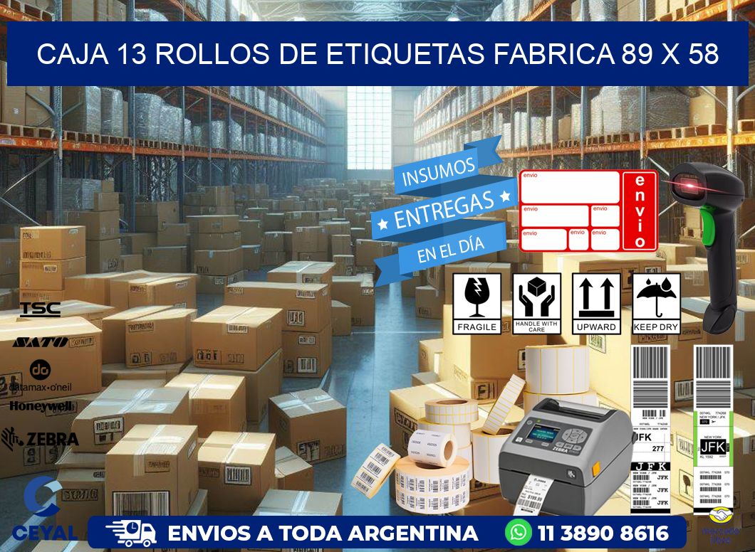 CAJA 13 ROLLOS DE ETIQUETAS FABRICA 89 x 58