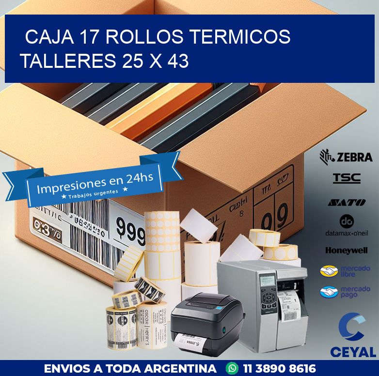 CAJA 17 ROLLOS TERMICOS TALLERES 25 x 43