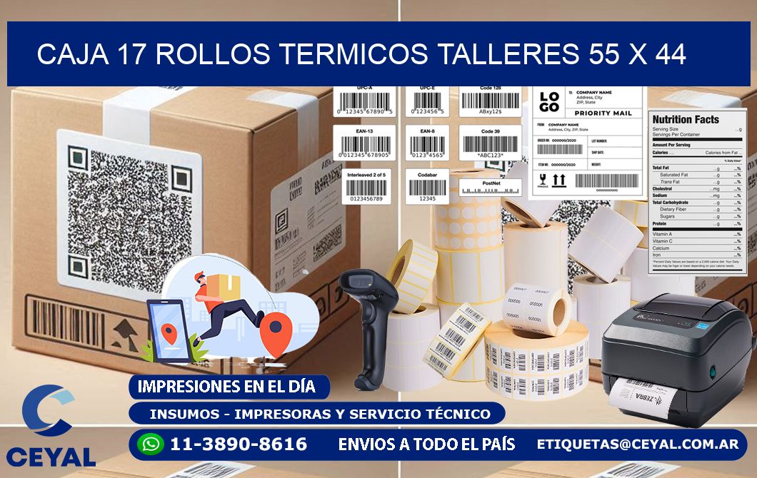 CAJA 17 ROLLOS TERMICOS TALLERES 55 x 44