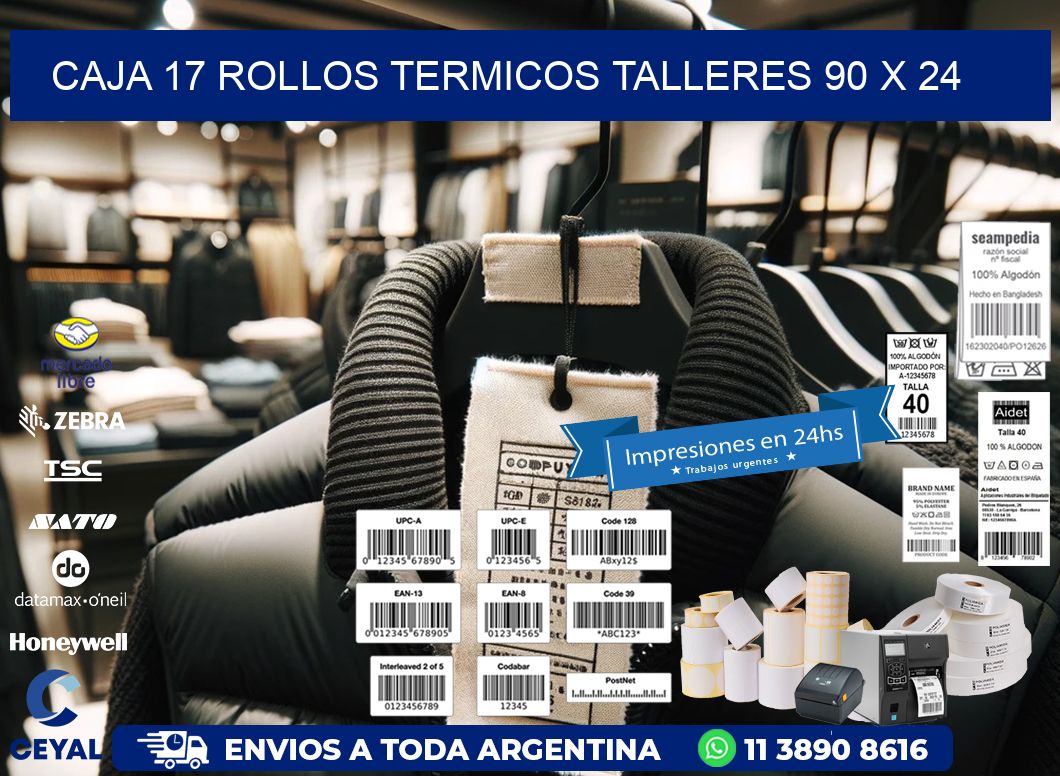 CAJA 17 ROLLOS TERMICOS TALLERES 90 x 24