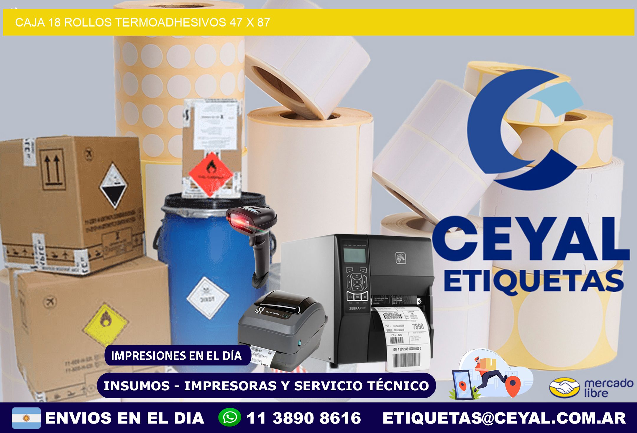 CAJA 18 ROLLOS TERMOADHESIVOS 47 x 87