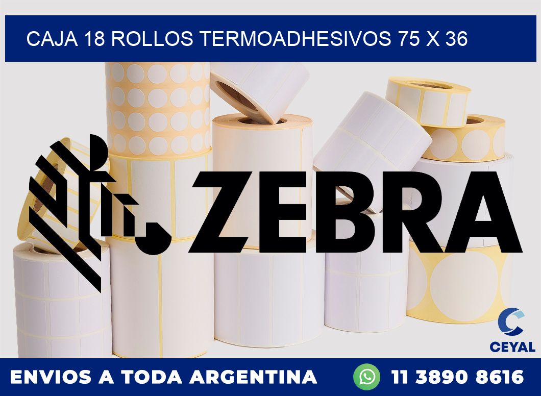 CAJA 18 ROLLOS TERMOADHESIVOS 75 x 36