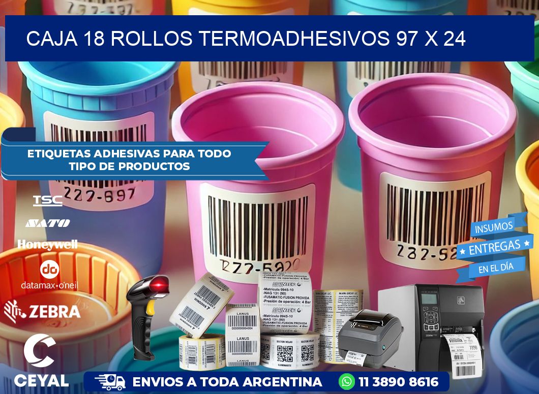 CAJA 18 ROLLOS TERMOADHESIVOS 97 x 24