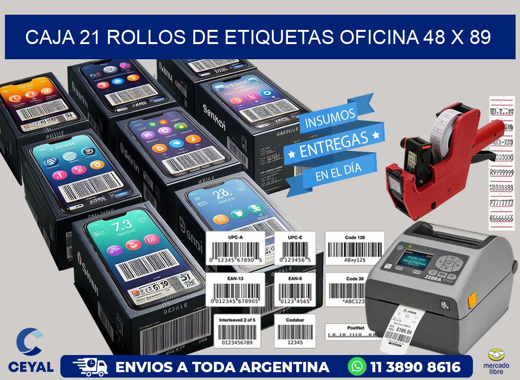CAJA 21 ROLLOS DE ETIQUETAS OFICINA 48 x 89