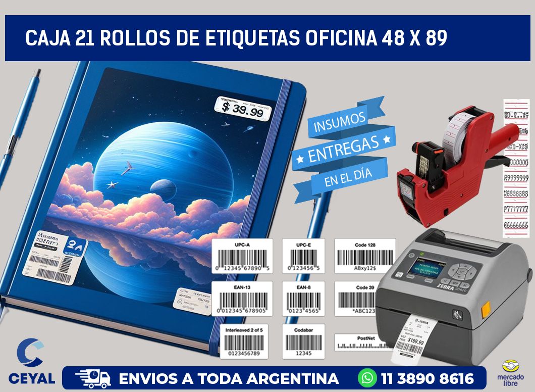 CAJA 21 ROLLOS DE ETIQUETAS OFICINA 48 x 89