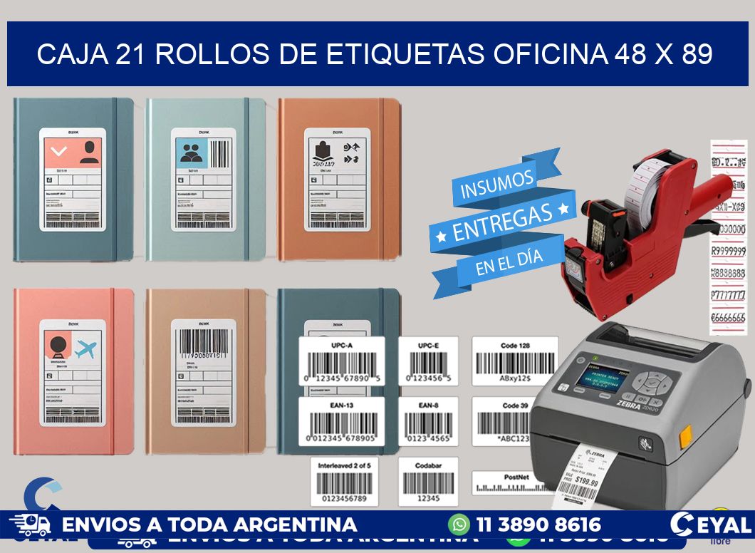 CAJA 21 ROLLOS DE ETIQUETAS OFICINA 48 x 89