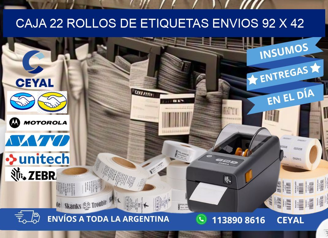 CAJA 22 ROLLOS DE ETIQUETAS ENVIOS 92 x 42