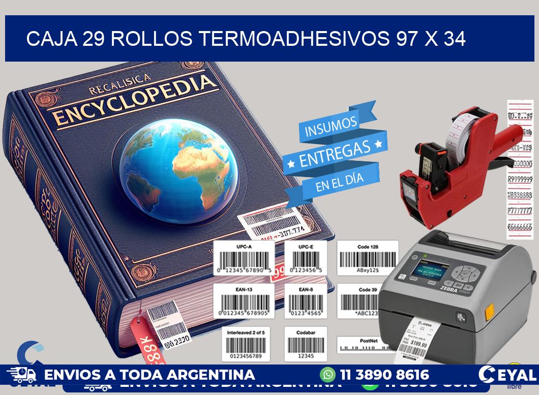 CAJA 29 ROLLOS TERMOADHESIVOS 97 x 34