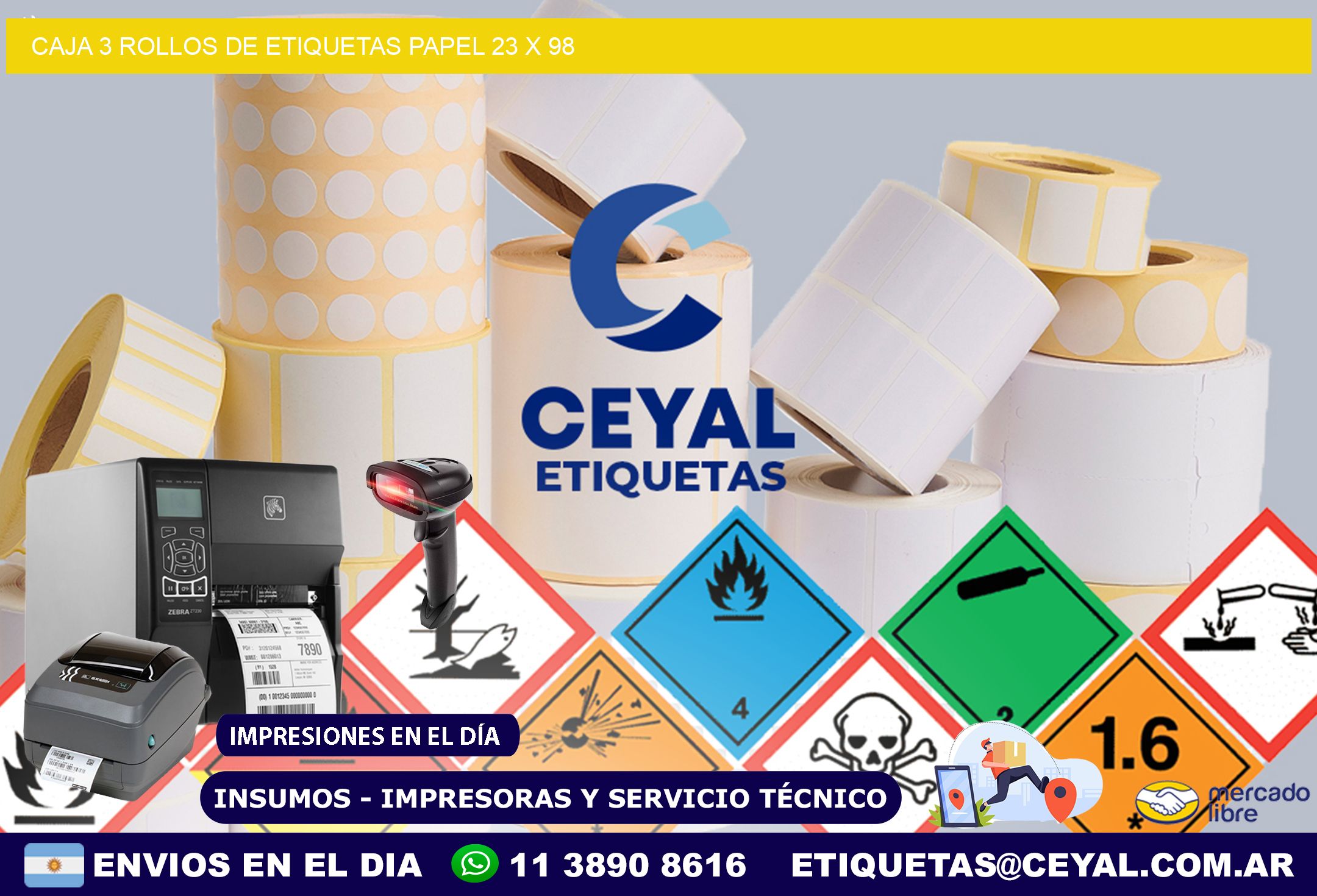 CAJA 3 ROLLOS DE ETIQUETAS PAPEL 23 x 98