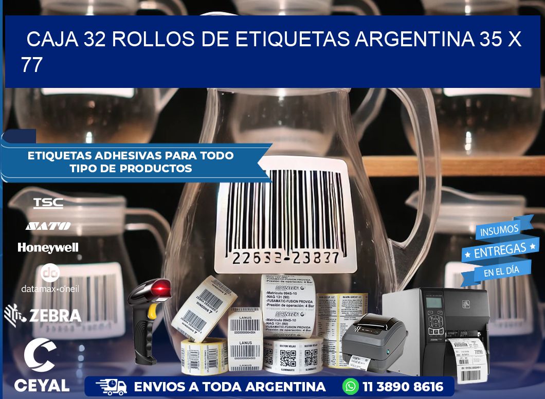 CAJA 32 ROLLOS DE ETIQUETAS ARGENTINA 35 x 77