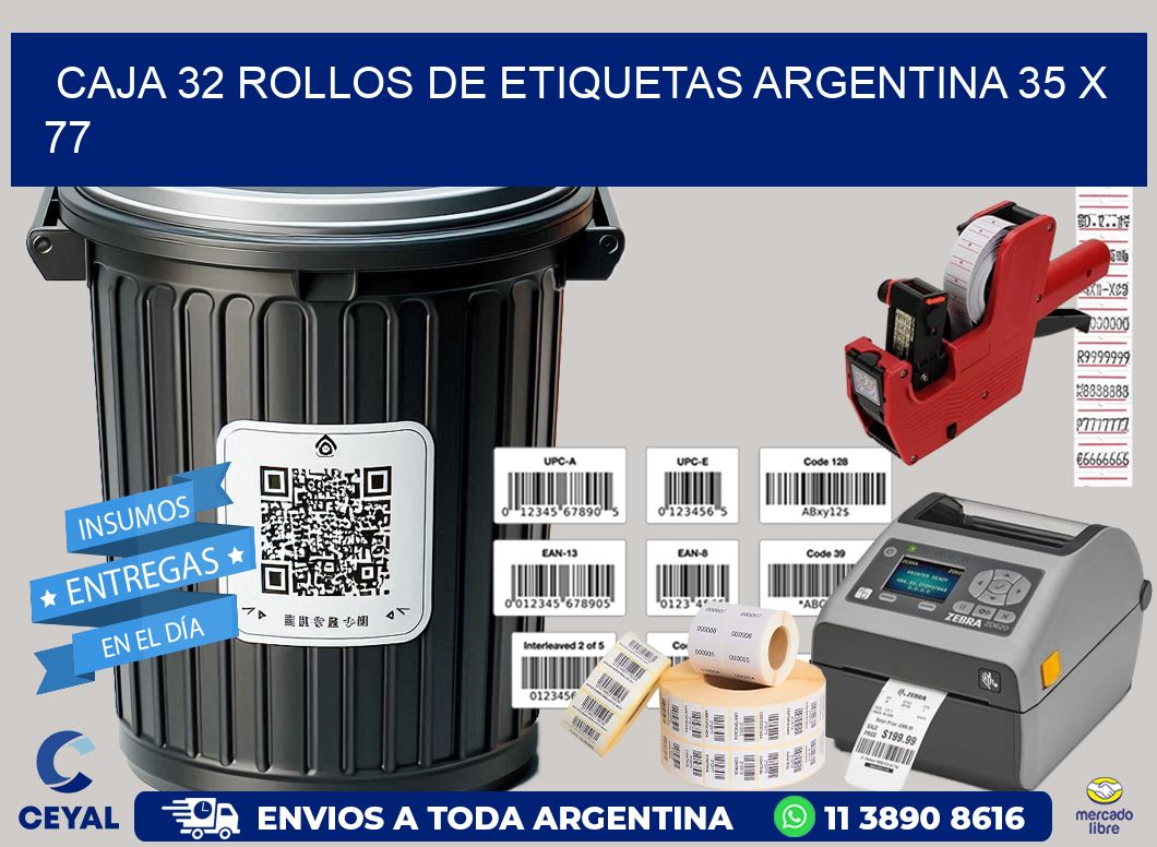 CAJA 32 ROLLOS DE ETIQUETAS ARGENTINA 35 x 77