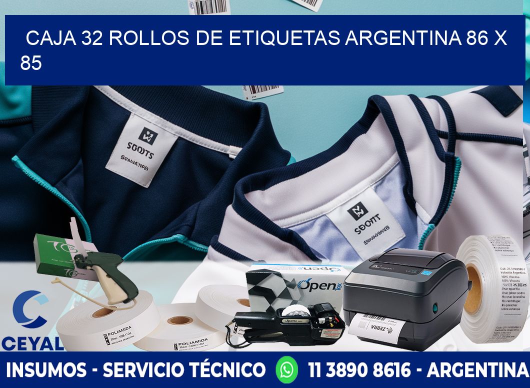 CAJA 32 ROLLOS DE ETIQUETAS ARGENTINA 86 x 85