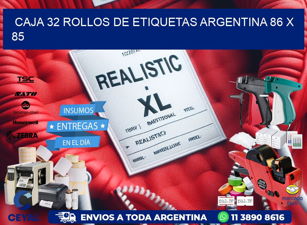 CAJA 32 ROLLOS DE ETIQUETAS ARGENTINA 86 x 85