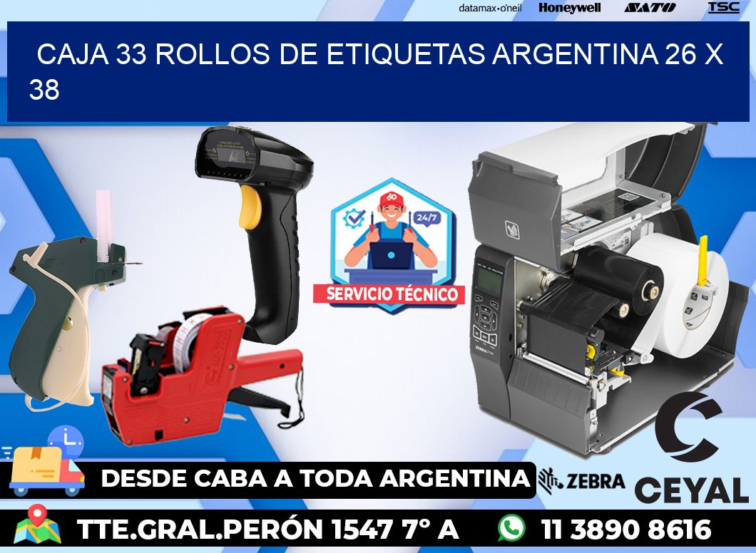 CAJA 33 ROLLOS DE ETIQUETAS ARGENTINA 26 x 38