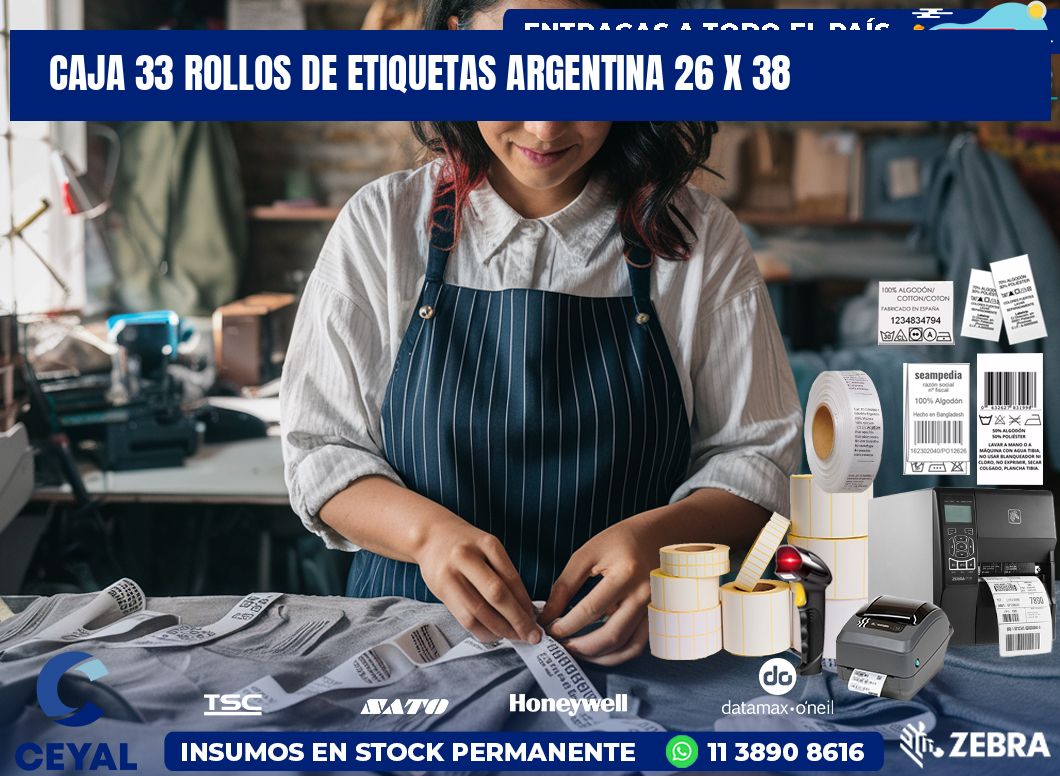 CAJA 33 ROLLOS DE ETIQUETAS ARGENTINA 26 x 38