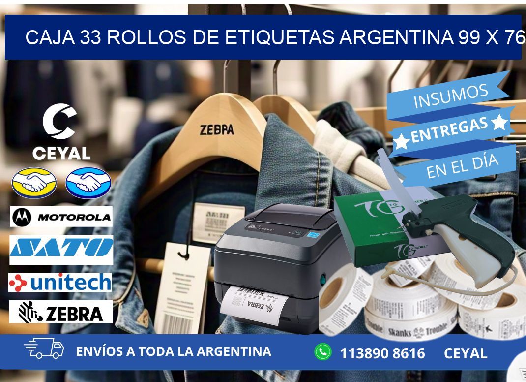 CAJA 33 ROLLOS DE ETIQUETAS ARGENTINA 99 x 76
