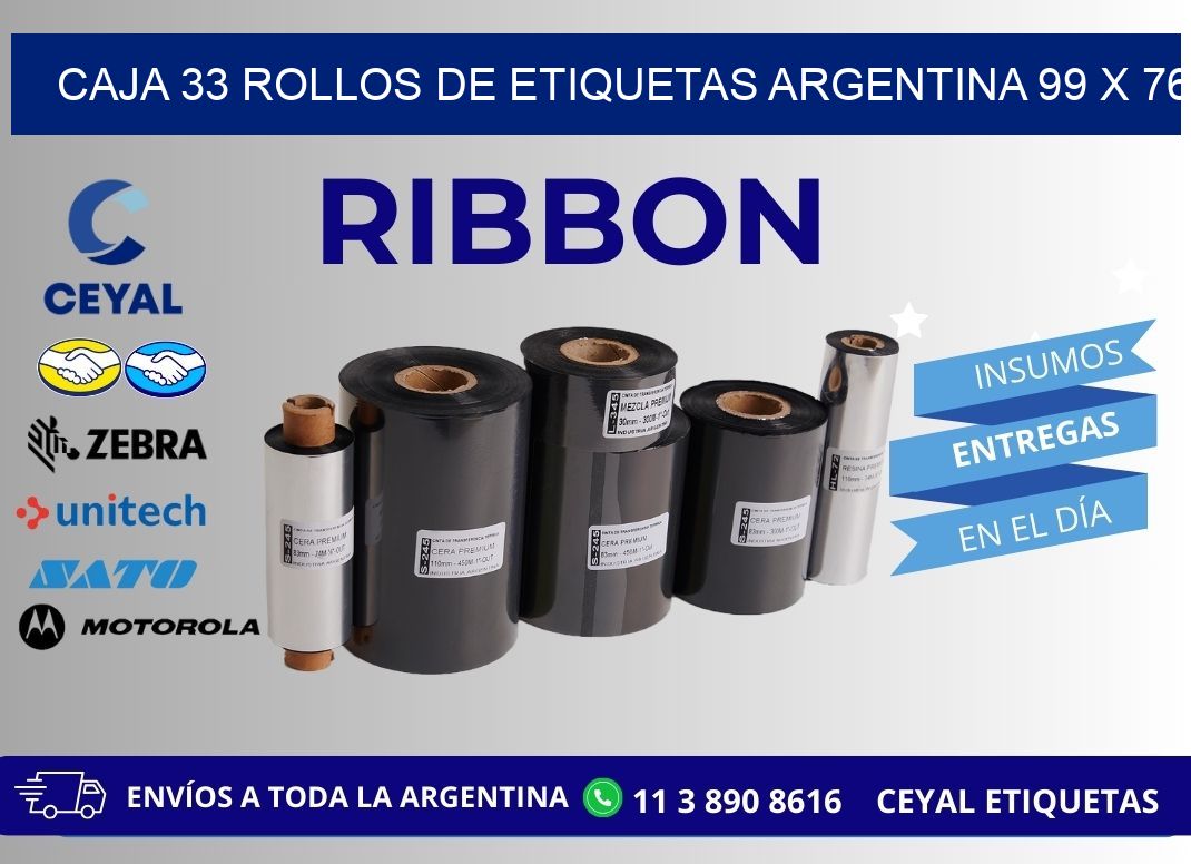 CAJA 33 ROLLOS DE ETIQUETAS ARGENTINA 99 x 76