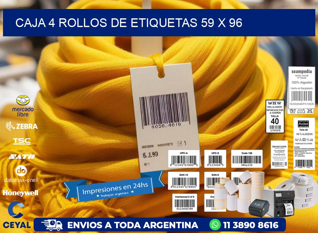 CAJA 4 ROLLOS DE ETIQUETAS 59 x 96