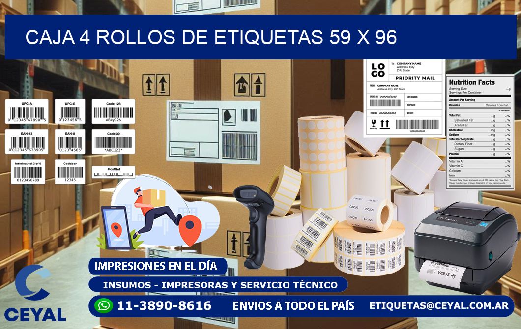 CAJA 4 ROLLOS DE ETIQUETAS 59 x 96