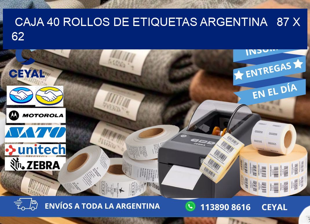 CAJA 40 ROLLOS DE ETIQUETAS ARGENTINA 87 x 62