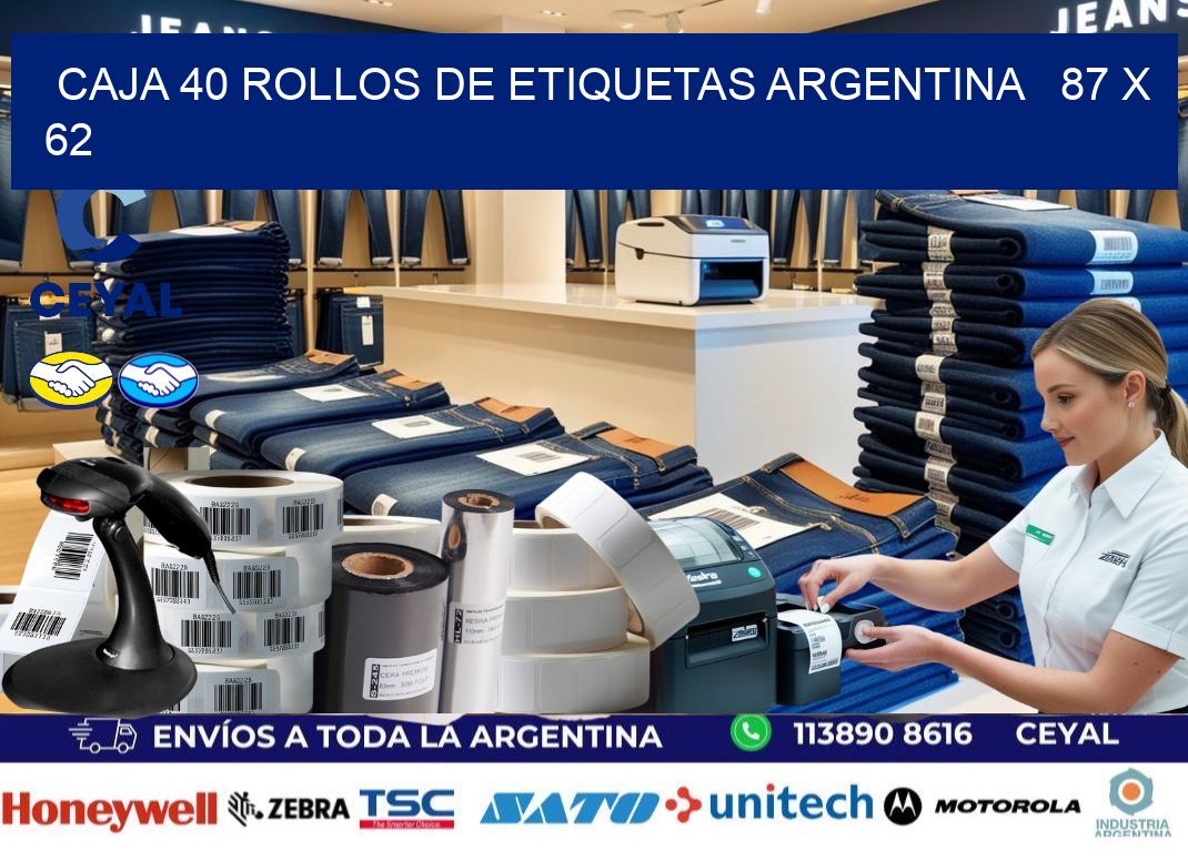 CAJA 40 ROLLOS DE ETIQUETAS ARGENTINA   87 x 62