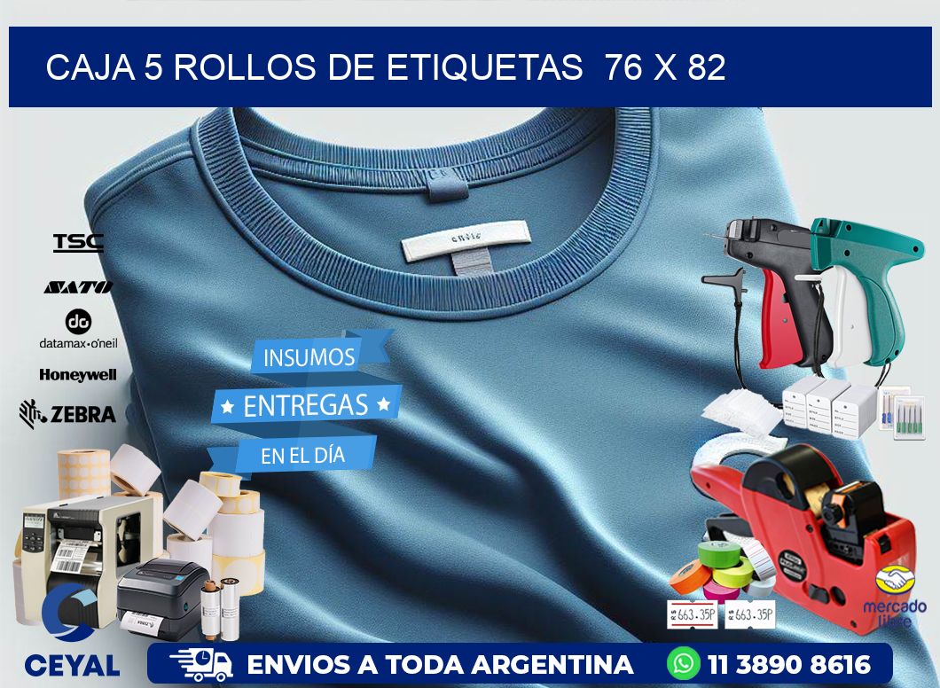 CAJA 5 ROLLOS DE ETIQUETAS 76 x 82