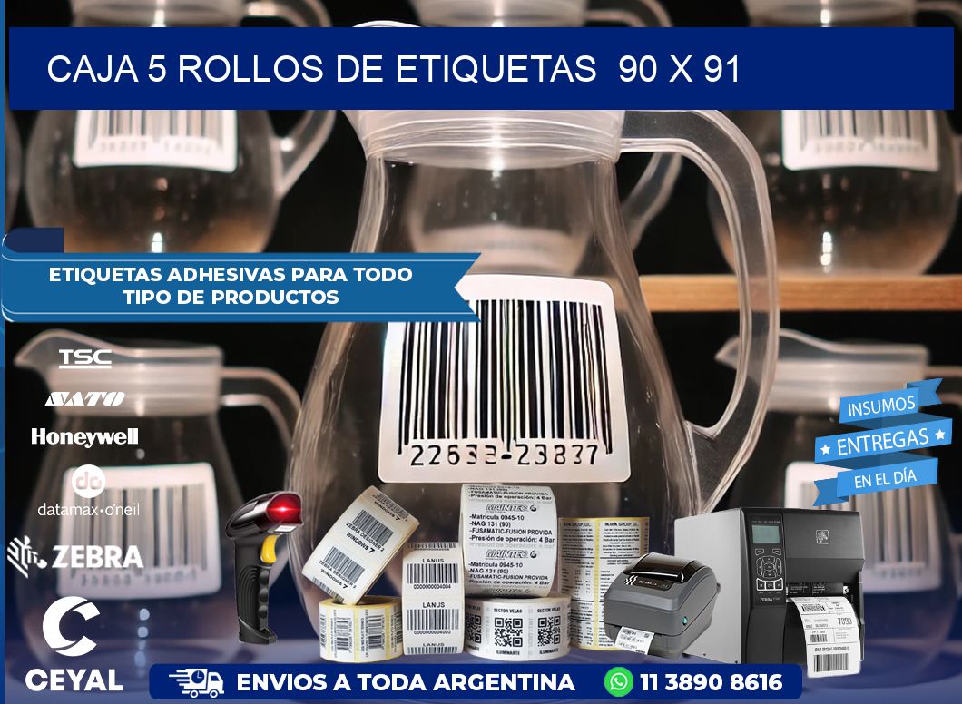 CAJA 5 ROLLOS DE ETIQUETAS 90 x 91